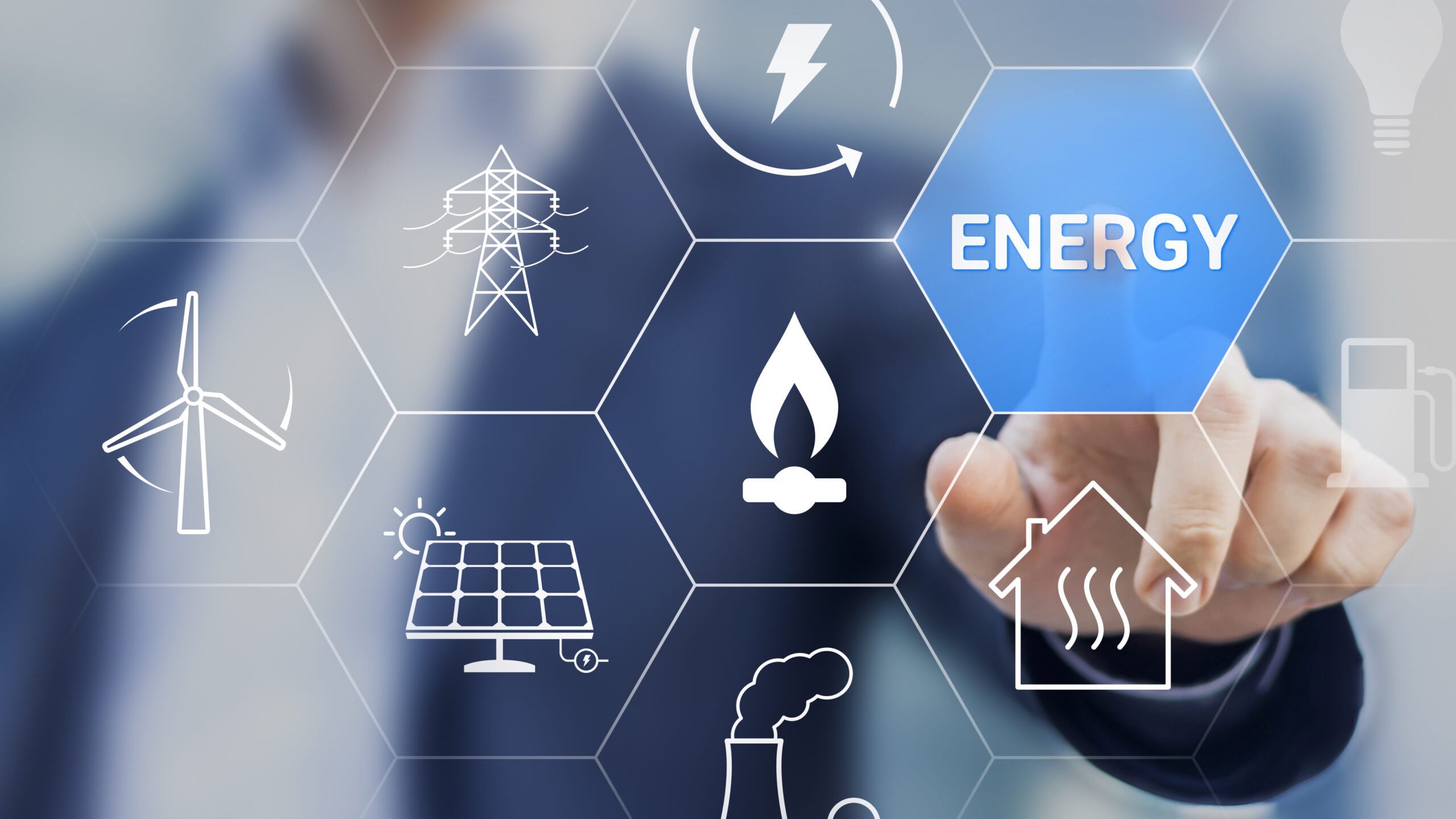 Energy market, production, transport, consumption. Renewable electricity with wind turbine, solar panel. Nuclear power plant. Gas and fuel. International trading, contract and regulation, businessman.